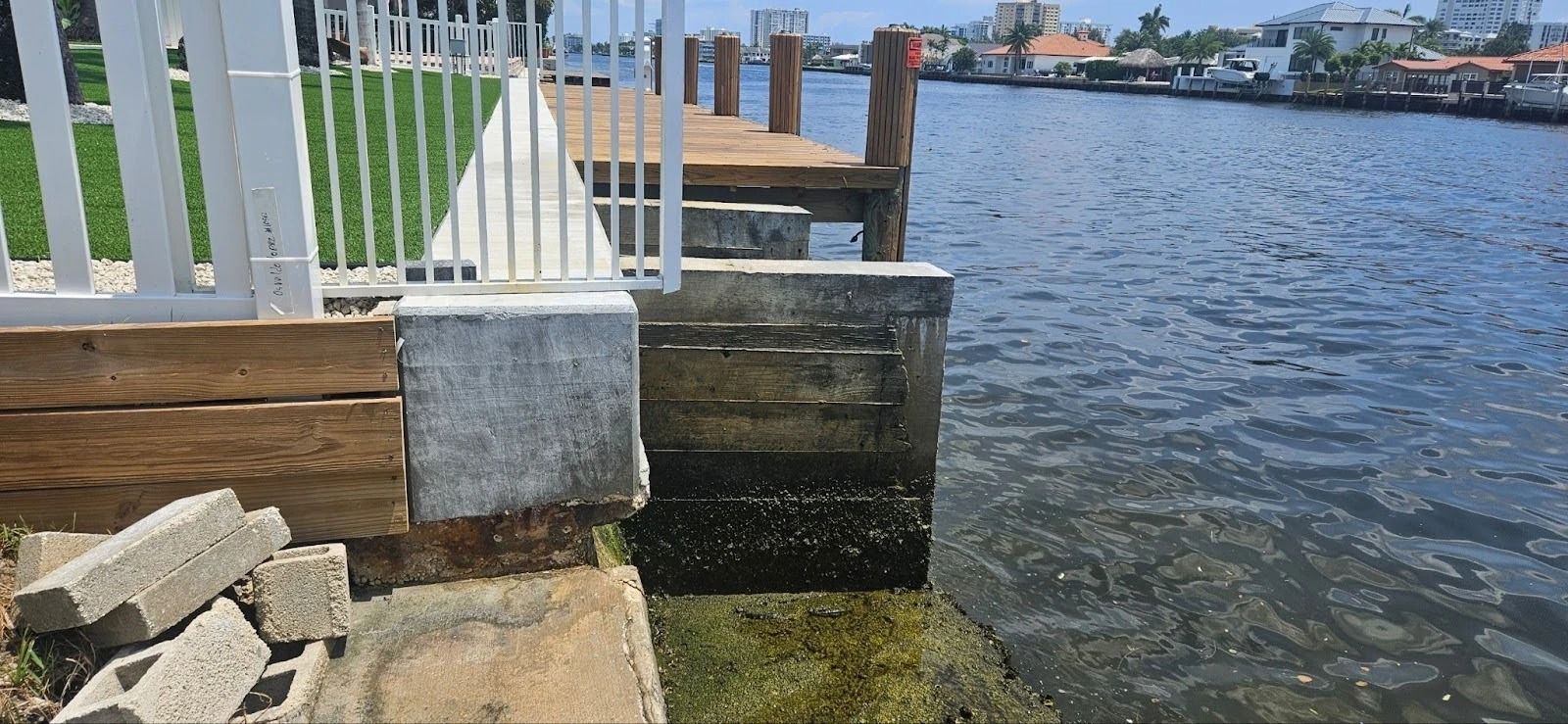 Finished seawall protecting a waterfront home