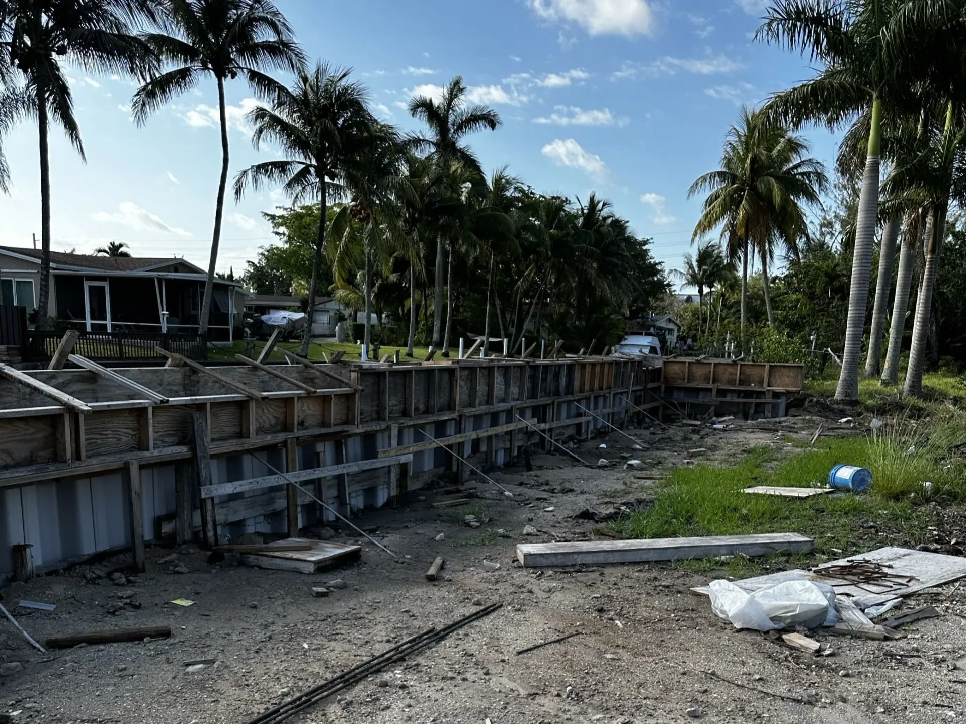 New seawall construction along a South Florida waterway