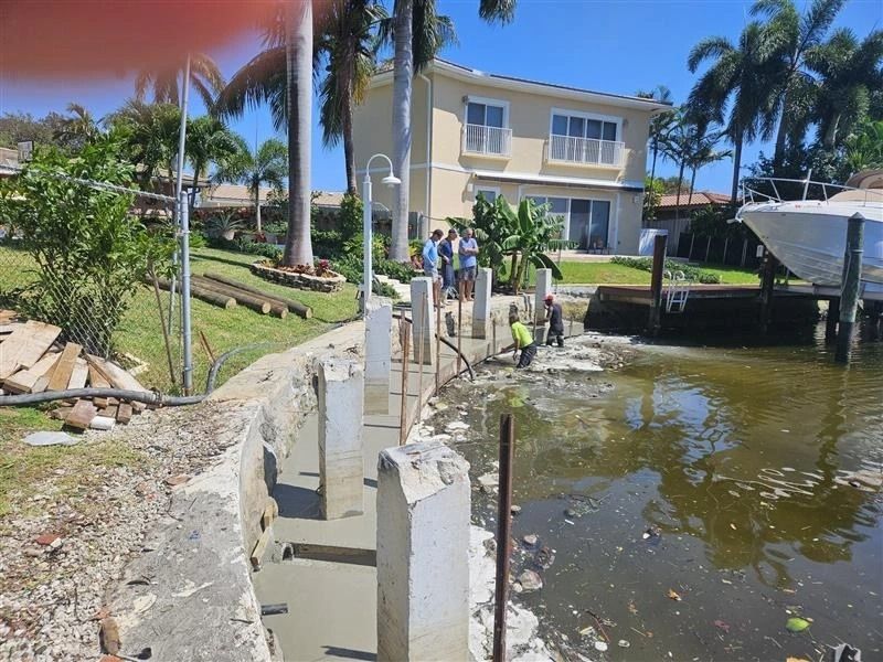 Seawall construction on a residential waterfront